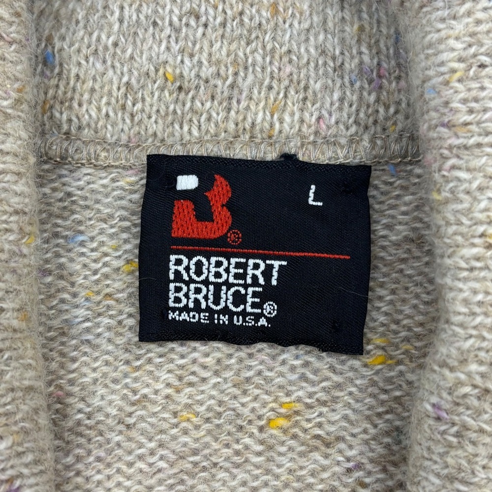 Robert Bruce Vintage Mens Large Shawl Collar Cable Knit Cardigan Sweater Tan USA - Picture 4 of 11